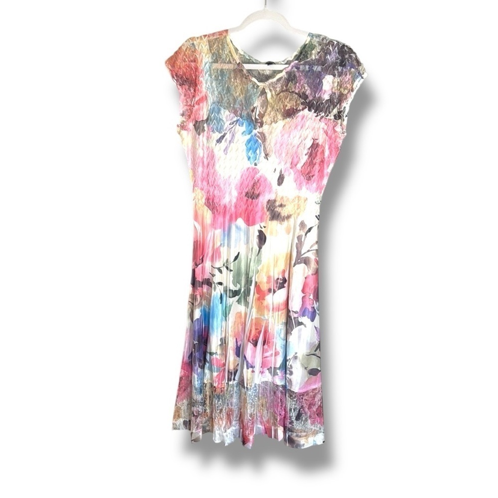 Komarov Floral Cap Sleeve Midi Dress Size XL High Tea Party Wedding Guest Easter